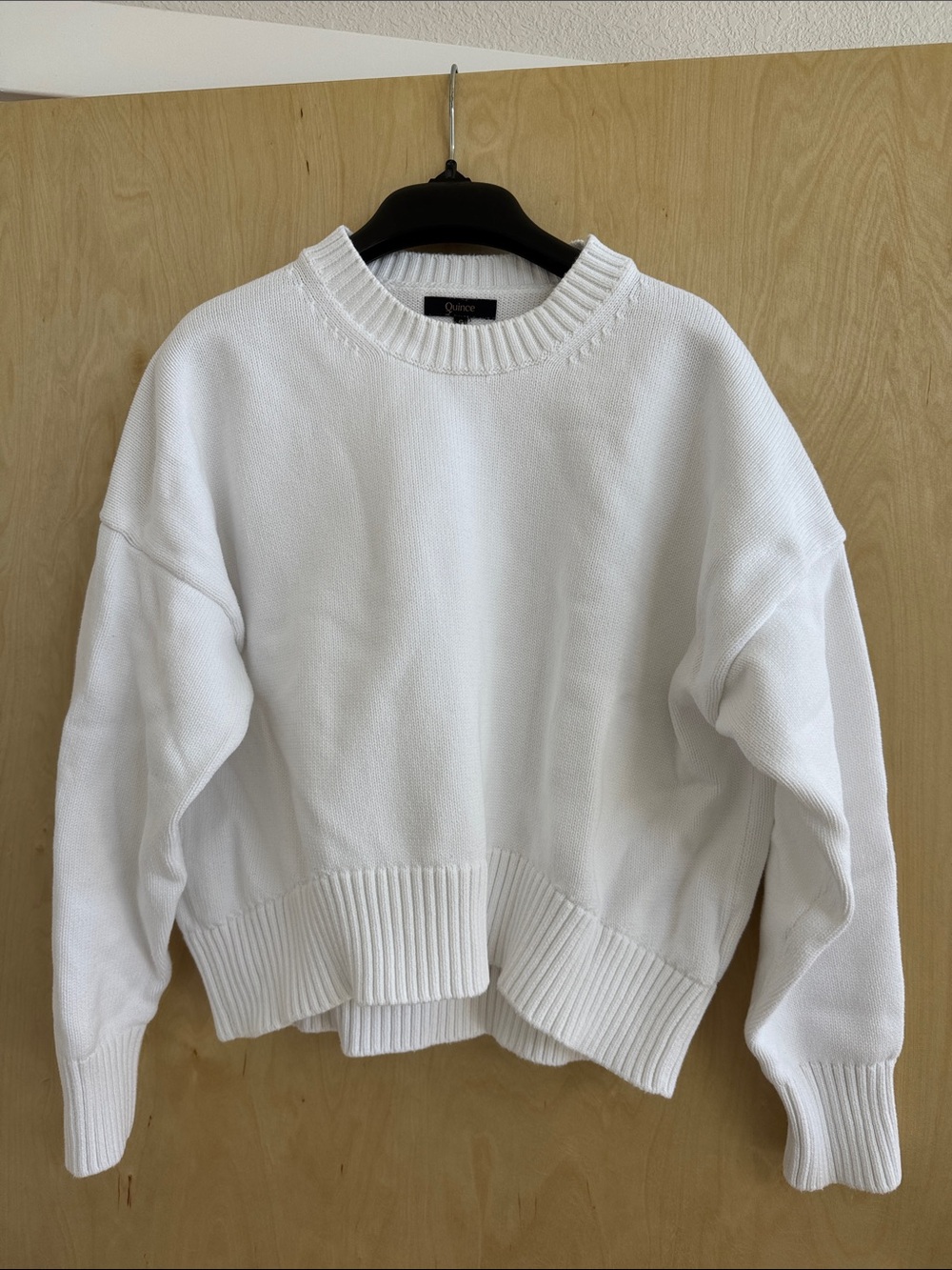 Quince White Cotton Crewneck Sweater